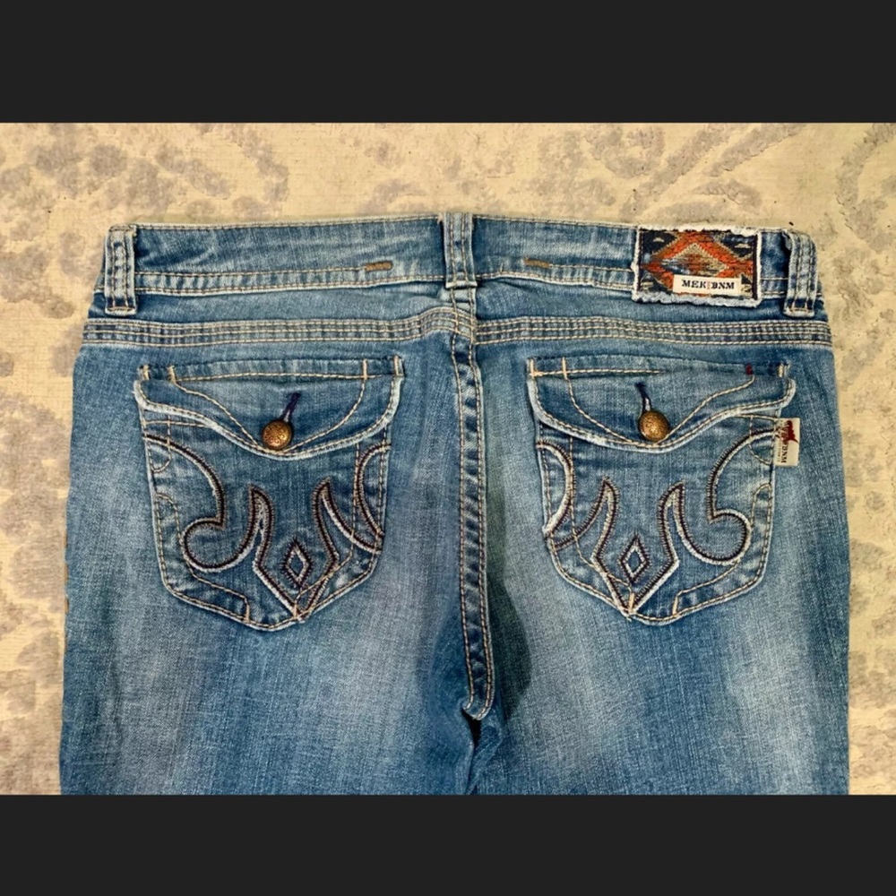 MEK DENIM Mens Flap Pocket Straight Leg Blue Jeans - Picture 2 of 4